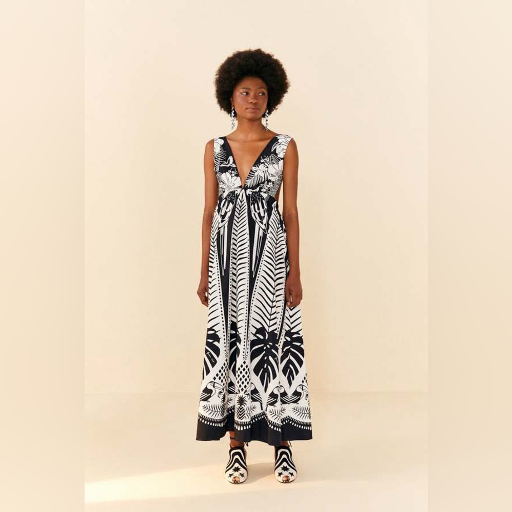 FARM Rio Black & White Tropical Print Maxi Dress